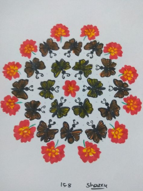 Butterfly Rangoli, Dot Rangoli, Rangoli With Dots, Pad Bag, Rangoli Designs, Dots, Quick Saves, Design