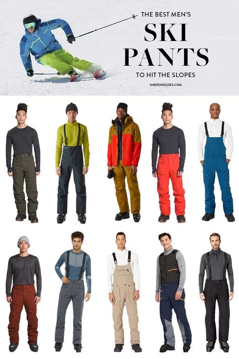 Men's Ski Pants Mens Ski Outfit Fashion, Men’s Skiing Outfits, Men’s Ski Outfits 2023, Apres Ski Outfit Men, Skiing Outfit Mens, Ski Gear Men, Ski Wear Men, Red Ski Outfit, Ski Packing List