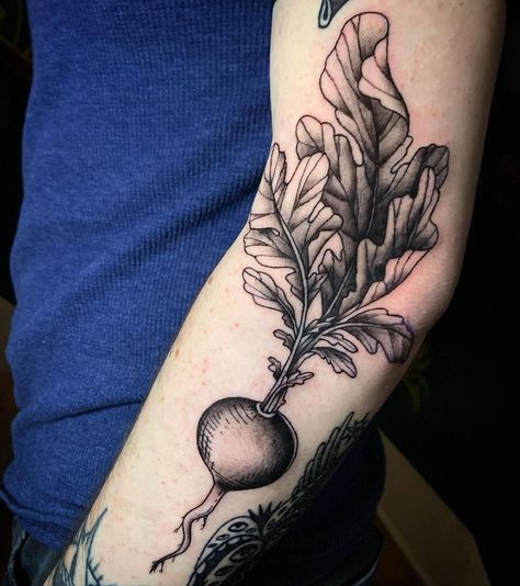 Turnip Tattoo, Beetroot Tattoo, Vegetables Tattoo, Radish Tattoo, Vegetable Tattoo, Sister Tats, Sister Tat, Food Tattoos, Line Work Tattoo