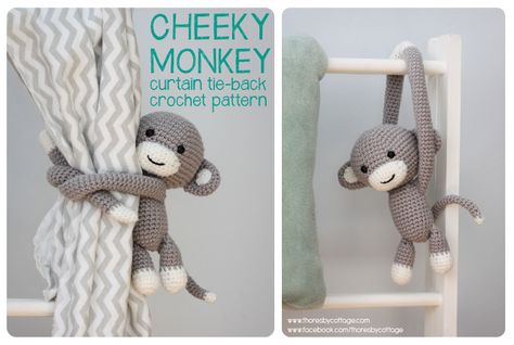 An easy to follow pattern for a cute, crochet monkey curtain tie back. Perfect for a nursery. Available for download on Etsy. Tie Crochet, Quick Crochet Projects, Crochet Monkey, Crochet Sheep, Monkey Pattern, Baby News, Crochet Easter, Pola Amigurumi, Crochet Christmas Decorations