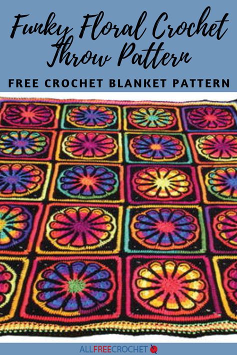 Attention flower-lovers! This Funky Floral Crochet Throw Pattern is just what you've been looking for! With such a fun design, you won't believe how easy it is to make. Trippy Crochet Blanket, Trippy Crochet, Weird Crochet, Crochet Outfit, Crochet Throw Pattern, Fiber Crafts, Crochet Afghan Patterns Free, Adult Blanket, Easy Crochet Patterns Free