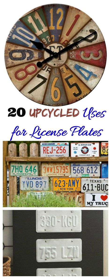 These 20 upcycled Uses for License Plates show that number plates are not just for cars. #licenseplates #numberplates License Plate Crafts Projects, Diy License Plate, License Plates Diy, License Plate Ideas, License Plate Decor, License Plate Wall, License Plate Crafts, Cool License Plates, Whiskey Lounge