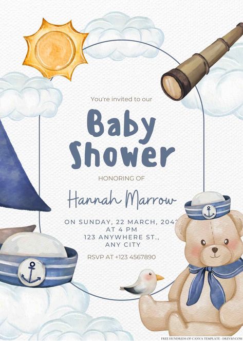 FREE Teddy Sailor Baby Shower Invitation Templates Check more at https://www.fridf.com/free-teddy-sailor-baby-shower-invitation-templates/ Bear Baby Shower Invitations, Sailor Baby Showers, Sailor Theme, Planning A Baby Shower, Sailor Baby, Teddy Bear Baby Shower Invitations, Cuddly Teddy Bear, Themed Drinks, Cute Teddy Bear