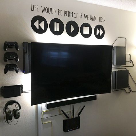 Customer Images of their TV and Media Setups, after installing HIDEit Mounts. HIDEit Mounts Customer Reviews. #afterHIDEit Hideit Mounts, Ultimate Gaming Room, Gamer Room Diy, Boys Game Room, Video Game Room Design, Boy Bedroom Design, Video Game Rooms, Audio Room, Gaming Room Setup