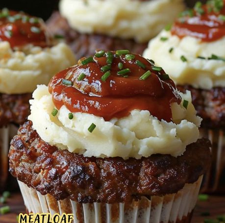 Meatloaf Cupcakes Mini Meatloaf Muffins, Savory Meatloaf, Savory Cupcakes, Meatloaf Cupcakes, Mini Meatloaf, Mini Meatloafs, Meatloaf Muffins, Whipped Potatoes, Potato Toppings