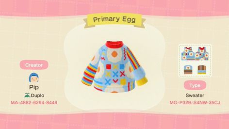 Acnh Clowncore, Anch Designs, Egg Sweater, Ac Outfits, Acnh Kidcore, Clothes Codes, Acnh Clothes, Animal Crossing Fan Art, Acnh Design