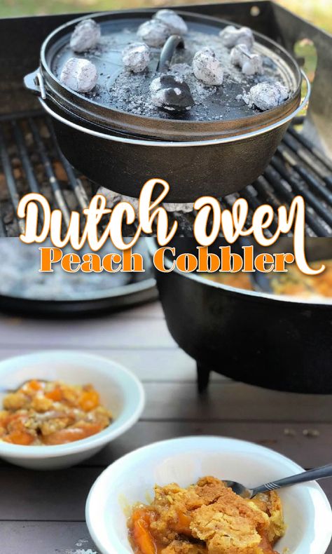 Best Peach Cobbler (Dutch Oven) | Kids Activities Blog Camping Peach Cobbler, Peach Cobbler Dutch Oven, Oven Peach Cobbler, Dutch Oven Cobbler, Dutch Oven Peach Cobbler, Lodge Dutch Oven, Peach Cobbler Ingredients, Best Peach Cobbler, Fire Pit Cooking