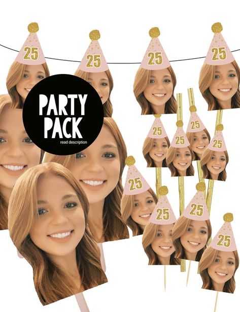 Teen Party Favors, Face On A Stick, Photo Cupcake Toppers, Face Decor, Photo Face, Self Pictures, Banner Photo, 40th Birthday Decorations, Office Birthday