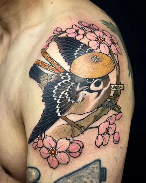 Japanese Sparrow Tattoo, Japanese Sparrow, Sparrow Tattoo, Bird Tattoo, Japanese Tattoo Art, Birds Tattoo, Japanese Tattoo, Minimalist Tattoo, Tattoo Design