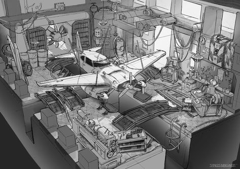 ArtStation - Moroccan airplane workshop, Léon Laverda Scifi Workshop, Plane Inside, Laboratory Interior, Steampunk Workshop, Interior Concept Art, Interrior Design, Post Apocalyptic Art, Fantasy Cars, Wind Tunnel