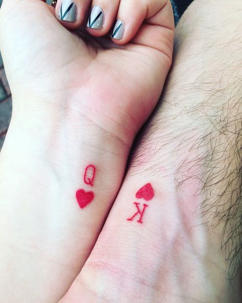 Newlywed husband and wife tattoos. Forever my King❤️ Forever his Queen❤️ Hubby And Wife Tattoos, Matching Tattoo Husband And Wife, Newlywed Tattoos, Tattoo Ideas For Husband, Tattoo Husband And Wife, Spouse Tattoos Marriage, Husband Wife Tattoos Couple Tat, Wife Tattoo Ideas, Matching Husband And Wife Tattoos