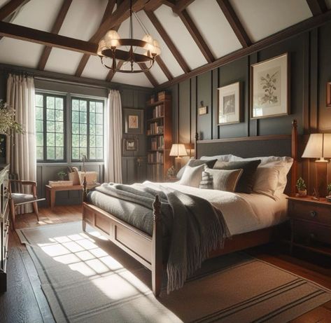 Home Decor Styles  Find Your Perfect Match 1920s House Interior Master Bedrooms, Dark English Bedroom, English Tudor Bedroom, Tudor Bedroom Ideas, Modern Tudor Bedroom, Mahogany Bedroom Ideas, Interior Arch Design, Tudor Bedroom, Brussels House