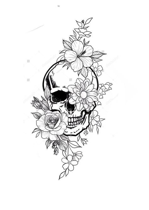 Skull With Flowers And Butterflies, Skull Collar Bone Tattoo, Girly Skull Tattoos For Women, Feminine Skull Tattoos For Women, Skull And Flowers Tattoo Design, Girly Skull Tattoos, Flowers Tattoo Design, Feminine Skull Tattoos, Skull And Flowers