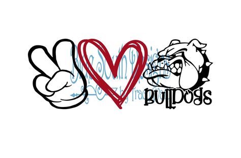 Peace Love Bulldogs Blue South Designs on Etsy Unique Disney Shirts, Bulldogs Svg, Cheerleading Ideas, Disney Decals, Bulldog Mascot, Cowboy Design, Pom Pom Girl, Bulldog Shirt, Team Shirt