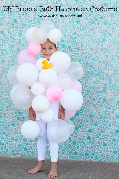 DIY Bubble Bath Halloween Costume | DIY Halloween Costume Diy Bubble Bath, Sew Halloween Costume, Best Diy Halloween Costumes, Easy Diy Costumes, Halloween Memes, Halloween Tutorial, Diy Costumes Kids, Diy Halloween Costumes For Kids, Homemade Halloween Costumes