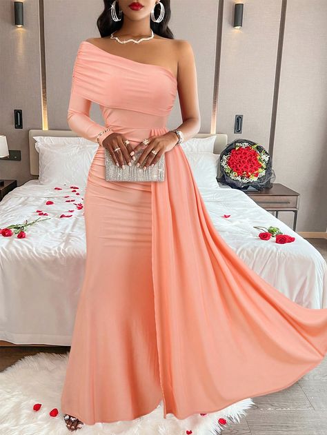 Peach Dresses Bridesmaid, Coral Mother Of The Bride Dresses, Peach Dress Bridesmaid, Elegant Bridesmaid Dresses With Sleeves, Vestidos Color Melon, Garden Attire, New Model Dress, Peach Bridesmaid Dresses, Classy Gowns