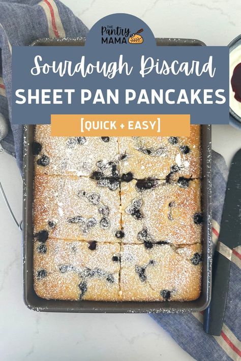 These easy sourdough discard sheet pan pancakes are baked in the oven, rather than cooked in a pan, making them a quick and easy breakfast with minimal hands on time. Sourdough Pancakes Recipe, Sheet Pan Pancakes, Oven Pancakes, Pan Pancakes, Discard Recipe, Sourdough Pancakes, Starter Recipes, Sourdough Starter Discard Recipe, Discard Recipes