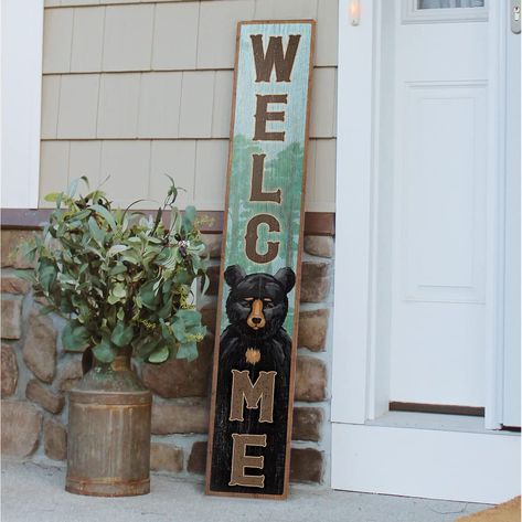 PRICES MAY VARY. Highest Quality Materials: This handcrafted Porch Board Hanging Welcome Sign and Porch leaner is made of a specially developed, 100% weatherproof, composite material that will not rot, warp, or fall apart with rain. It is printed with weatherproof UV Inks that won’t fade, peel or crack. It measures 8” high x 46.5” wide x .4” thick, weighs 3.5 lbs. and is designed for both Outside and Inside home, door and porch decoration use. Beautifully Crafted Sign for Every Occasion: Our ver Bear Welcome Sign, Bear In Forest, Porch Leaner Sign, Welcome Sign Porch, Front Porch Deck, Fall Decor Signs, Cricut Business, Porch Wood, Yard Deck