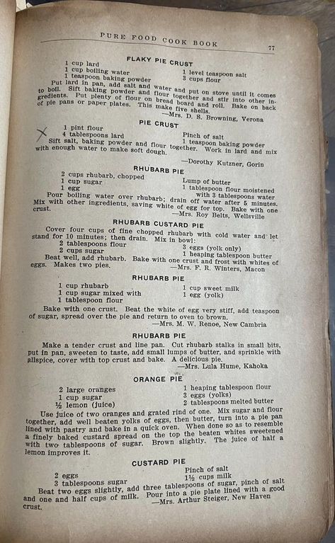 Vintage Recipes 1700s-1990s | Facebook 1920 Recipes, Vintage Dinner Recipes, Vintage Recipes 1800s, 1960s Recipes, Vintage Desserts, Wartime Recipes, Yummy Pies, 1950s Food, Baking Recipes Pie