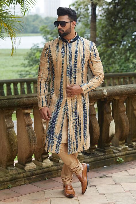 Buy Vikram Phadnis - Men Tie Dye Sherwani Set Online | Aza Fashions Tie Dye Kurta For Men, Indo Western Outfits For Men, Vikram Phadnis, Boys Kurta Design, Embroidered Sherwani, Men Tie, Kurta Men, Mens Kurta Designs, Boys Kurta