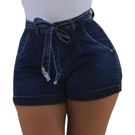 High Waisted Dark Blue Jean Shorts, Grab For Next Summer For A Quick Vacation High Waist Jeans Style, Womens High Waisted Shorts, Summer Shorts Denim, Wearing Color, Jean Short, Jeans For Short Women, Outfit Look, High Waisted Shorts Denim, Denim Shorts Women