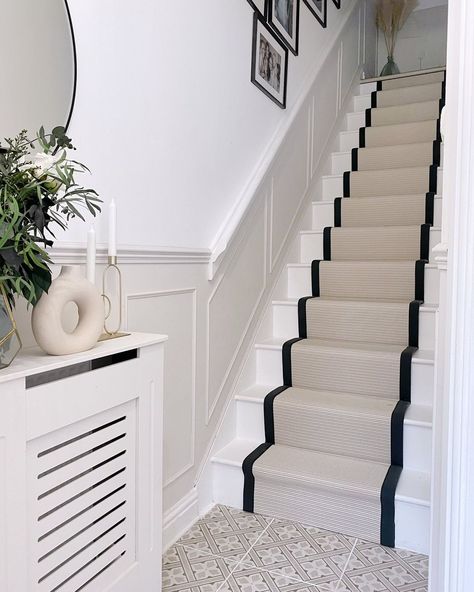 Hall, stairs and landing from every angle 😅 We’re putting our Christmas decs up tomorrow, can’t wait! Have you got your tree up… | Instagram Enclosed Staircase Ideas, Hall Stairs And Landing, Enclosed Staircase, Stairs And Hallway Ideas, House Renovation Design, Stair Paneling, Entrance Hall Decor, Hall Stairs, Staircase Interior Design