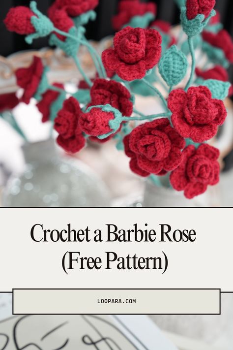 How to Crochet a Barbie Rose Flower pin Crochet Rosebud Pattern Free, Crochet Bouquet Pattern Free, Flowers Crochet Pattern Free, Crochet Roses Free Pattern, Crochet Flower Pattern Free, Free Crochet Rose Pattern, Crochet Rose Pattern, Miniature Rose, Crochet Garden