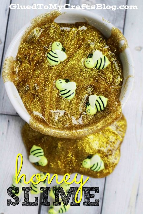 Buzz-Worthy Honey Inspired Slime For Kids To Recreate This Spring! Cara Membuat Slime, Honey Slime, Simple Paper Craft, Butterflies Paper, Honey Bee Theme, Glue Slime, Borax Slime, Slime Making, Playing With Slime