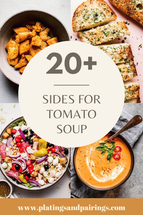 Wondering what to serve with tomato soup? I’ve got you covered with these 20+ tasty sides, salads, toppings & more! What To Serve With Tomato Soup, Tomato Soup Sides, Sides For Soup, What To Serve With Soup, Soup Sides, Soup Bar, Luncheon Menu, Weeknight Recipes, Tomato Bisque