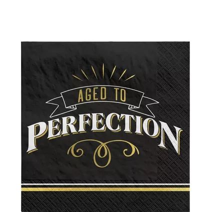 Black & Gold Aged to Perfection Birthday Paper Lunch Napkins, 6.5in, 16ct - Better With Age Black And Gold Birthday Theme For Men, Aged To Perfection Party Theme For Men, Aged To Perfection Party Theme, Whiskey Theme Party, Chalk Signs, Birthday Cocktail Party, 50th Birthday Party Decorations, Chalk Sign, 50th Bday