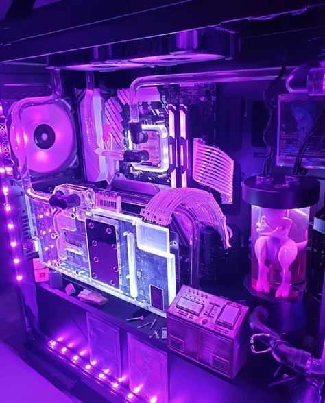 Pc mew and mewtwo Pokemon Pc Setup, Purple Pc Build, Purple Pc Setup, Custom Gaming Computer, Custom Computer Case, Dream Setup, Diy Pc, Purple Games, Mew And Mewtwo