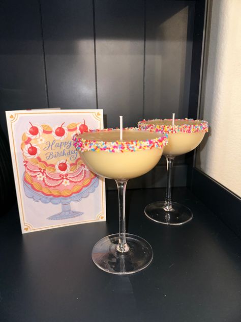 Handmade birthday scented martini candle Candle Drinks, Martini Candle, Cocktail Candles, Birthday Cake Martini, Cake Martini, Fun Candles, Candle Theme, Craft Nights, 21 Bday