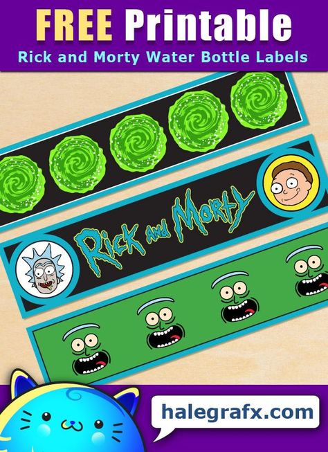 Rick And Morty Printables, Rick And Morty Party, Water Bottle Labels Free, Bottle Labels Printable, Label Printable, Rick Sanchez, Labels Printables Free, Water Bottle Label, Free Labels