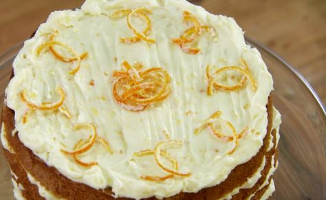 whole orange cake Mascarpone Icing Recipe, Orange Spice Cake, Mascarpone Icing, Whole Orange Cake, British Baking Show Recipes, British Bake Off Recipes, The Great British Baking Show, Mascarpone Cake, Great British Baking Show