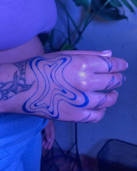 Blue Line Work Tattoo, Frequency Tattoo, Indigo Tattoo, Blue Line Tattoo, Swirly Tattoo, Maryland Tattoo, Swirl Tattoo, Tattoos 2023, New Tattoo Ideas