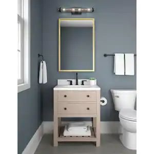 24 in W. x 36 in H. Framed Rectangular Wall Bathroom Vanity Mirror in Matte Gold Bar Toilet, Mosaic Tile Mirror, Rectangular Bathroom, Traditional Bathroom Vanity, Vanity Wall Mirror, Unique Mirrors, Bathroom Hardware Set, Gold Bathroom, Champagne Bronze