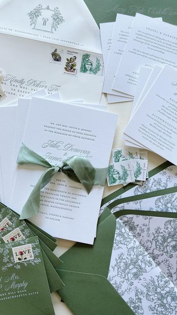 Green Letterpress Wedding Invitations, Wedding Green Invitation, Sage Green And Slate Blue Wedding, Green Wedding Invitation Suite, Green Toile Wedding, Luxury Wedding Stationery, Blue And Emerald Green Wedding, Blue And Green Wedding Invitations, Green Wedding Stationery