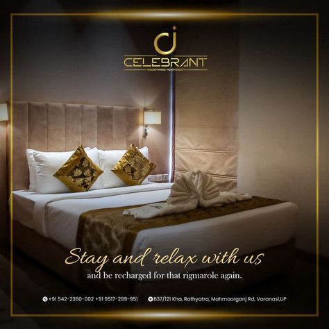 A stay with us will enrich your life for sure. Email Us : gm@celebranthotels.com Call Us : +91-9517-299-951 Website : http://celebranthotels.com #celebranthotel #celebrant #varanasihotel #varanasi #hotelinvaranasi #besthotel #luxurioushotel #luxury #banaras #luxurious #varanasihotels #varanasitaycation #comfort #bestrestaurant #bestfood #food #explore #travel #travelvaranasi #tourist #staycation #hotel #banaras #kashi #bhu Hotel Marketing Design, Staycation Hotel, Luxury Hotels Interior, Furniture Graphic, Hotel Ads, Hotel Royal, Hotel Marketing, Real Estate Marketing Design, Social Media Branding Design