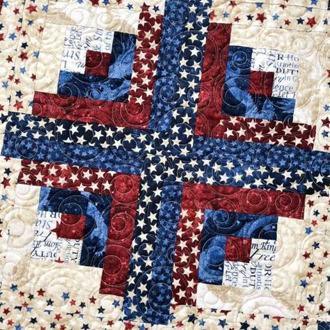 Patriotic Log Cabin Quilts, Red White And Blue Log Cabin Quilts, Patriotic Log Cabin Quilt Patterns, Red White Blue Quilts, Patriotic Quilts Patterns Free, Patriotic Barn Quilts, Blue Quilts Ideas, Xmas Basket, Patriotic Patterns