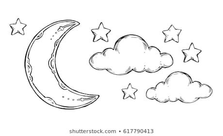 Hand Drawn vector elements - Good night (sleeping moon, stars, clouds). Illustrations in sketch style. Perfect for prints, postcards, posters etc Moon And Clouds Illustration, Moon And Clouds Drawing, Night Drawing Easy, Drawn Clouds, Cloud Doodle, Sketchbook Easy, Moon Sketch, Ramadan Journal, Sleeping Drawing