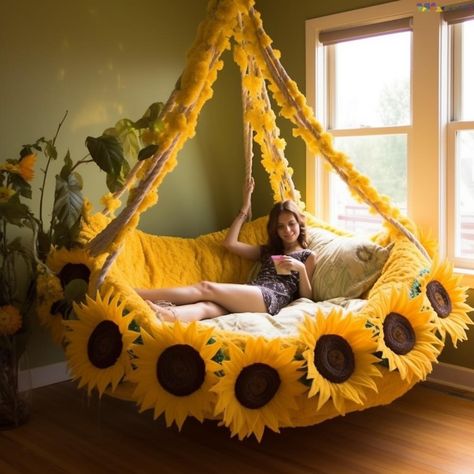 Sunflower Furniture, Sunflower Bed, Bedroom Ideas Apartment, Bedroom Decor Styles, Sunflower Room, Apartment Bedroom Ideas, Sunflower House, Sunflower Home Decor, Fantasy Furniture