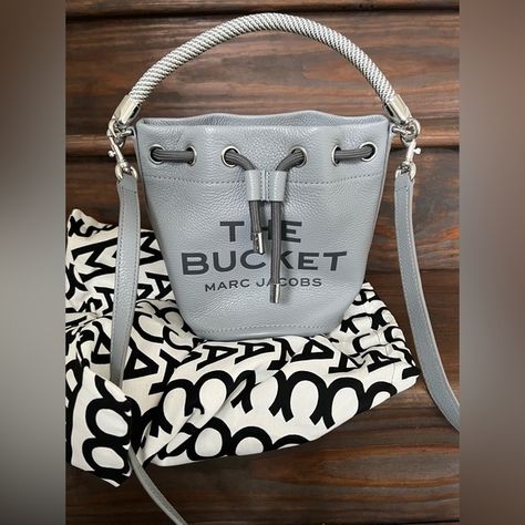 Marc Jacobs The Bucket Bag Grey with dust bag and tags Marc Jacobs Bag, Grey Leather, Leather Interior, Full Grain Leather, Contrasting Colors, Marc Jacobs, Bucket Bag, Leather Straps, Dust Bag