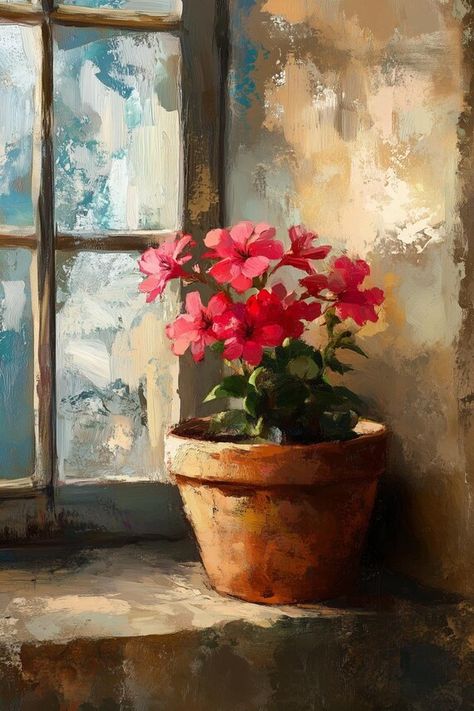 Charming Flower Window Scene Canvas Print Inspired by Impressionist Artists Vibrant Red Blooms Art for Home Decor by CustomCanvasCurators 🌺✨ Embrace the beauty of everyday moments with our charming canvas print featuring a vibrant flower arrangement basking in warm sunlight beside a window. 🌞🌿 Bring the timeless essence of nature's elegance into your home decor and infuse your space with warmth and tranquility. Perfect for sparking conversations and evoking positive emotions, this artwork c... Paintings Of Flowers In Vases, Floral Paintings Acrylic, Flowers Oil Painting, Flower Oil Painting, Flower Window, Still Life Flowers, Art For Home Decor, Impressionist Artists, Historical Painting