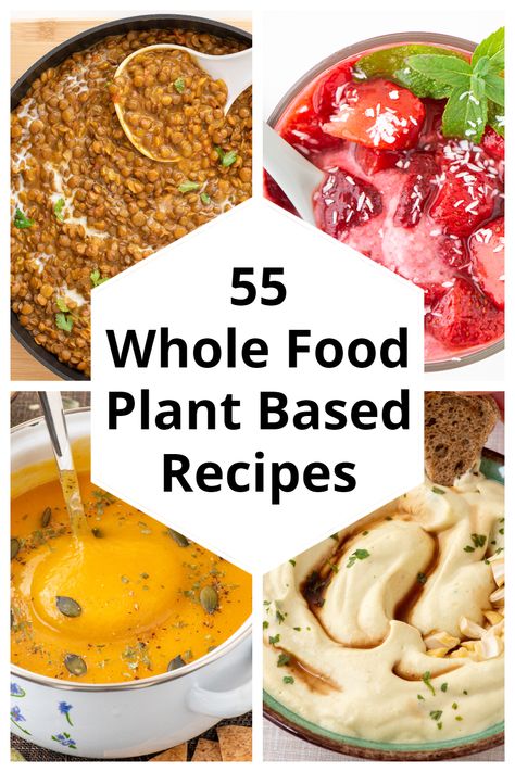 55 delicious and healthy whole food, plantbased recipes that have no oil and are sugar-free. Thanks to those flavorful whole plant foods, these recipe ideas are brimming with taste and nutrition. No matter if you need inspiration for your plant based meal, vegan breakfast or you are a plant-based begginer, you will find something yummy to brighten your day and improve your health! You can find the recipes at https://wellnessdove.com/55-whole-food-plant-based-recipes-that-are-clean-and-delicious Plant Based And Veganism, Whole Food Plant Based Crockpot Recipes, Whole 30 Plant Based Recipes, Whole Foods Plant Based Recipes, Whole Food Plant Based Breakfast, Whole Food Plantbased Recipes, Whole Food Plant Based Recipes, Whole Plant Based Diet, Plant Recipes