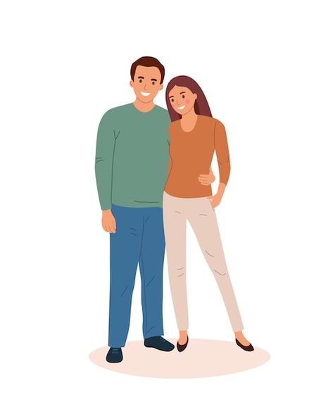 Husband And Wife Cartoon, Young Couple, Man Standing, Flat Style, Husband Wife, Young Woman, Fashion Flats, Premium Vector, Vector Illustration