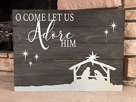 Christian Boards, Tiny Drawings, Procreate Inspiration, Nativity Ideas, Farmhouse Mantle Decor, Farmhouse Mantle, Faith Crafts, Christmas Stage, Come Let Us Adore Him