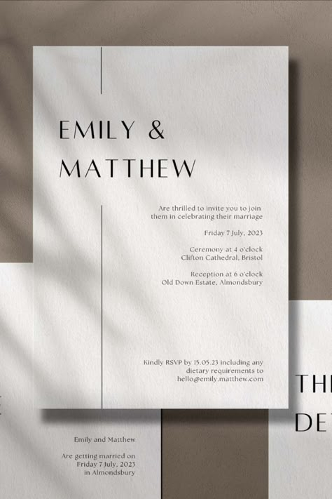 Wedding Invitation Card Design Minimalist, Minimal Chic Wedding Invitations, Modern Wedding Stationery Design, Minimal Invitation Wedding, Elegant Minimal Wedding Invitation, Minimal Wedding Stationery, Wedding Invitations Ideas Simple, Simple Invitations Wedding, Minimal Invitation Design