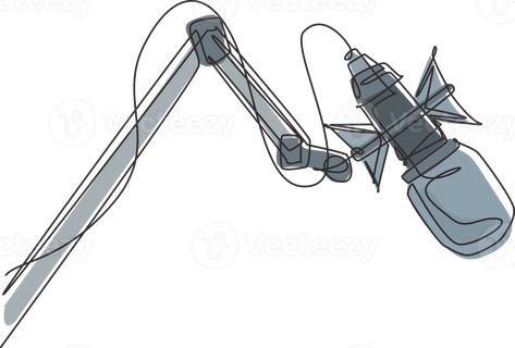 Single continuous line drawing studio microphone. Condenser mic for studio recording voice. Sound recording equipment. Technology object. Dynamic one line draw graphic design illustration Microphone Drawing, Body Bases, Drawing Studio, Producer Studio, Studio Microphone, Hip Hop Artwork, Continuous Line Drawing, Studio Recording, Recording Equipment