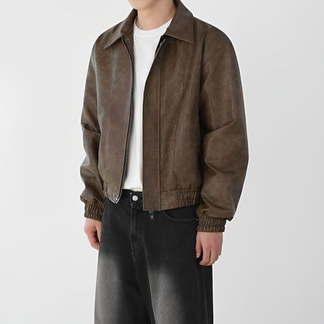 Lightly Cropped PU Leather Jacket - STREETBOY 🌏 www.beastreetboy.com Fancy Fits, Money Fashion, Pu Leather Jacket, Cropped Leather Jacket, Look Cool, Old Money, Pu Leather, Outfit Ideas, Make Up