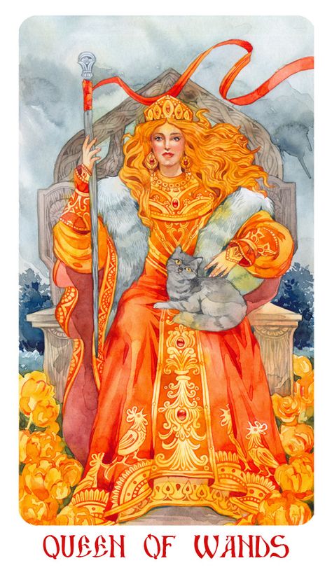 Queen of wands by Losenko Queen Of Wands Tarot Card, Queen Of Wands Tarot, The Queen Of Wands, Queen Of Wands, Folk Culture, Wands Tarot, 78 Tarot Cards, Tarot Cards Art, Tarot Card Meanings